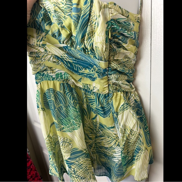 Anthro ODILLE Tropical Leaf Floral Blouse Cami Tank Top Shirt Green Ivory Ruffle - Picture 5 of 9